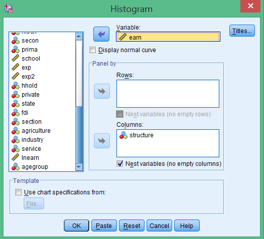 Cửa sổ thiết lập biểu đồ histogram trong SPSS để kiểm tra phân phối