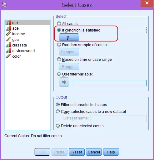 Cửa sổ Select Cases với tùy chọn If condition is satisfied