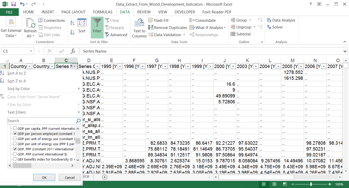 Lọc các biến trên Excel 